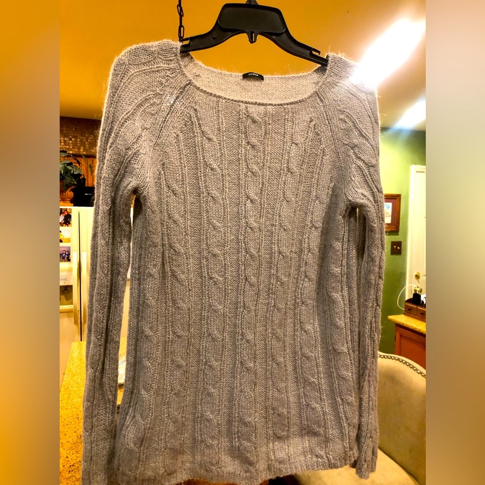 J Crew cable knit sweater.    Soft mohair blend.  Soft gray, size medium.
